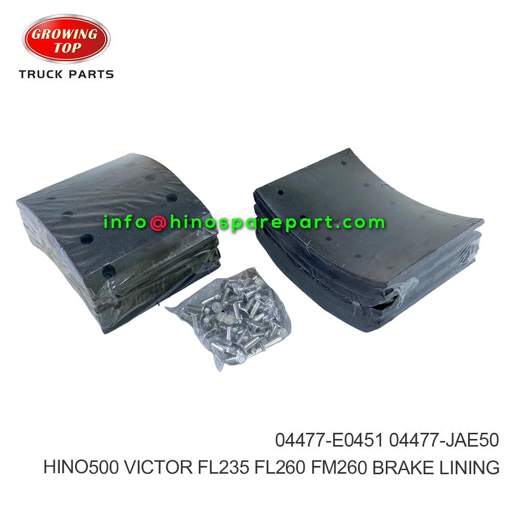 HINO500 VICTOR FL235 FL260 FM260 BRAKE LINING 04477-E0451