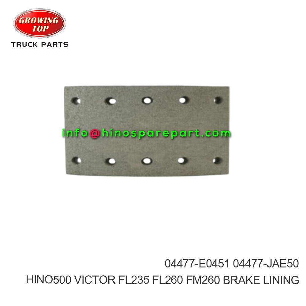 HINO500 VICTOR FL235 FL260 FM260 BRAKE LINING 04477-E0451